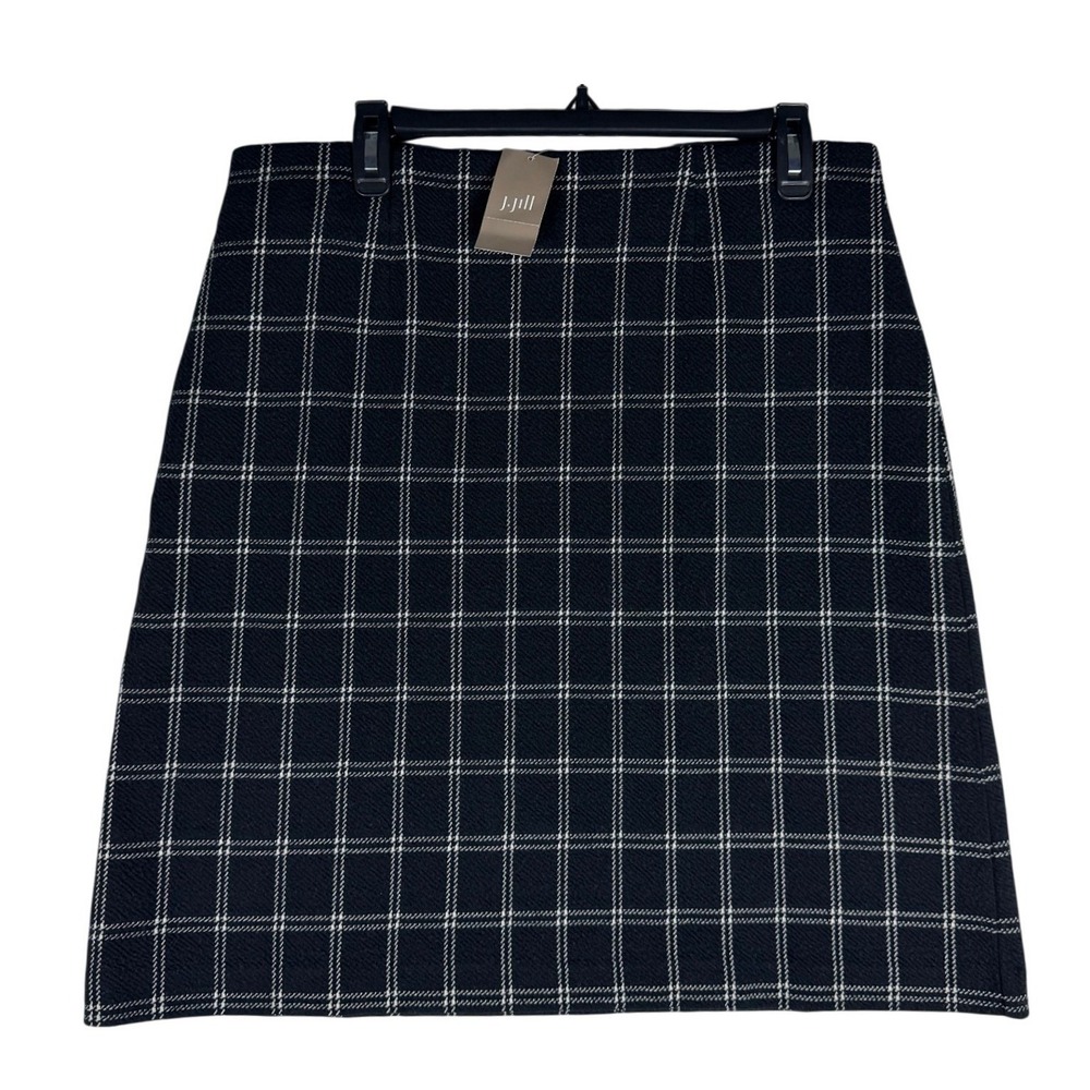 J. Jill‎ Black Cream Windowpane Plaid A-Line Skirt Tall Medium MT 070333 NWT
